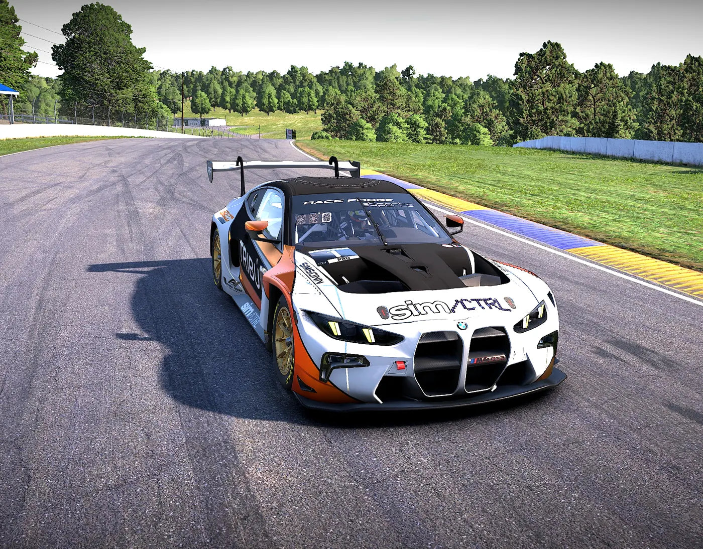 Front view of the Race Forge BMW M4 GT3 at Road Atlanta.