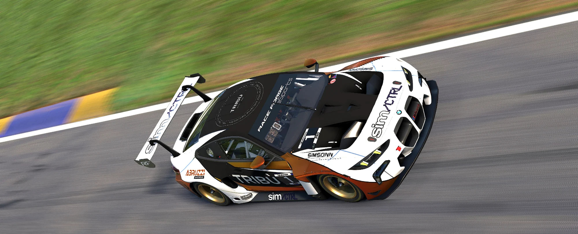 Overhead view of the Race Forge BMW M4 GT3 livery at Road Atlanta.