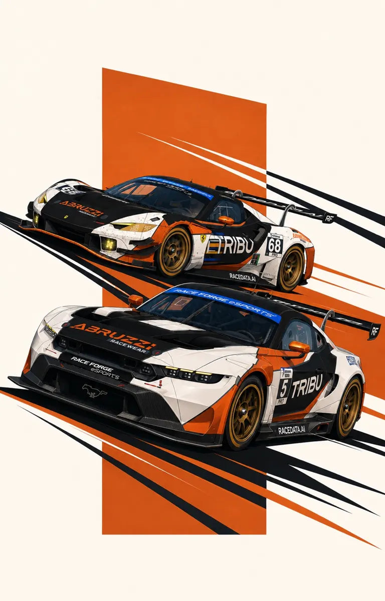 Race Forge Ferrari and Mustang livery artwork